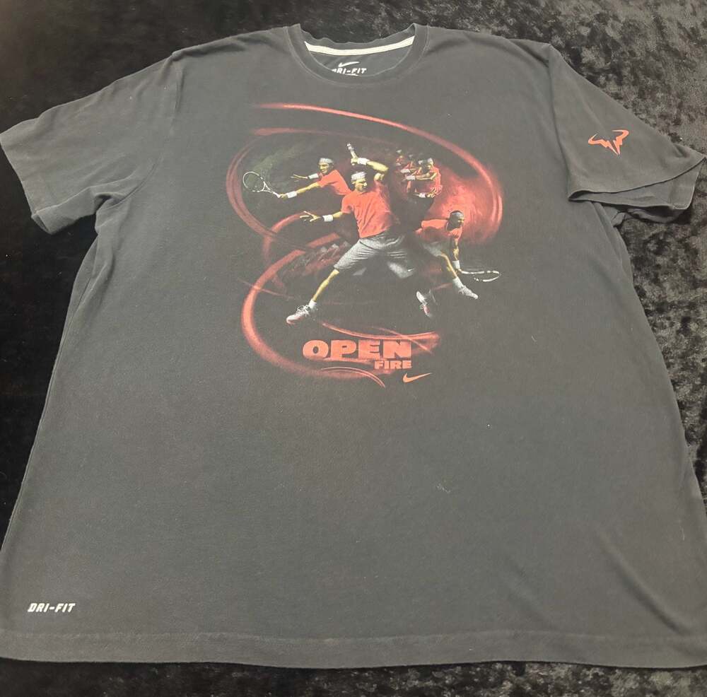 Men 2XL 2010 Y2K Nike Dri-Fit  Rafael Nadal Open Fire Tennis T-Shirt